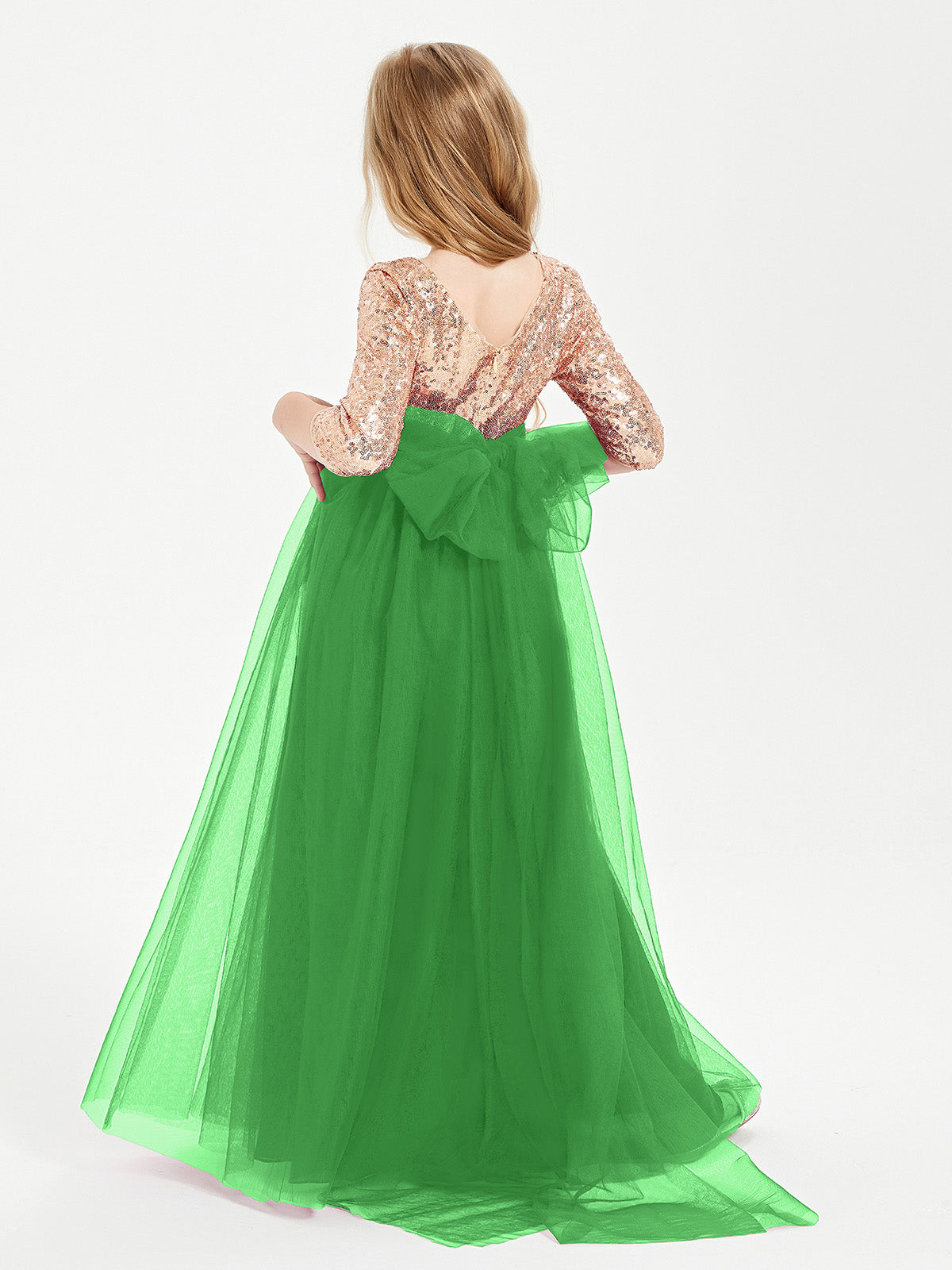 Sparkling Sequined Junior Bridesmaids Gown Green